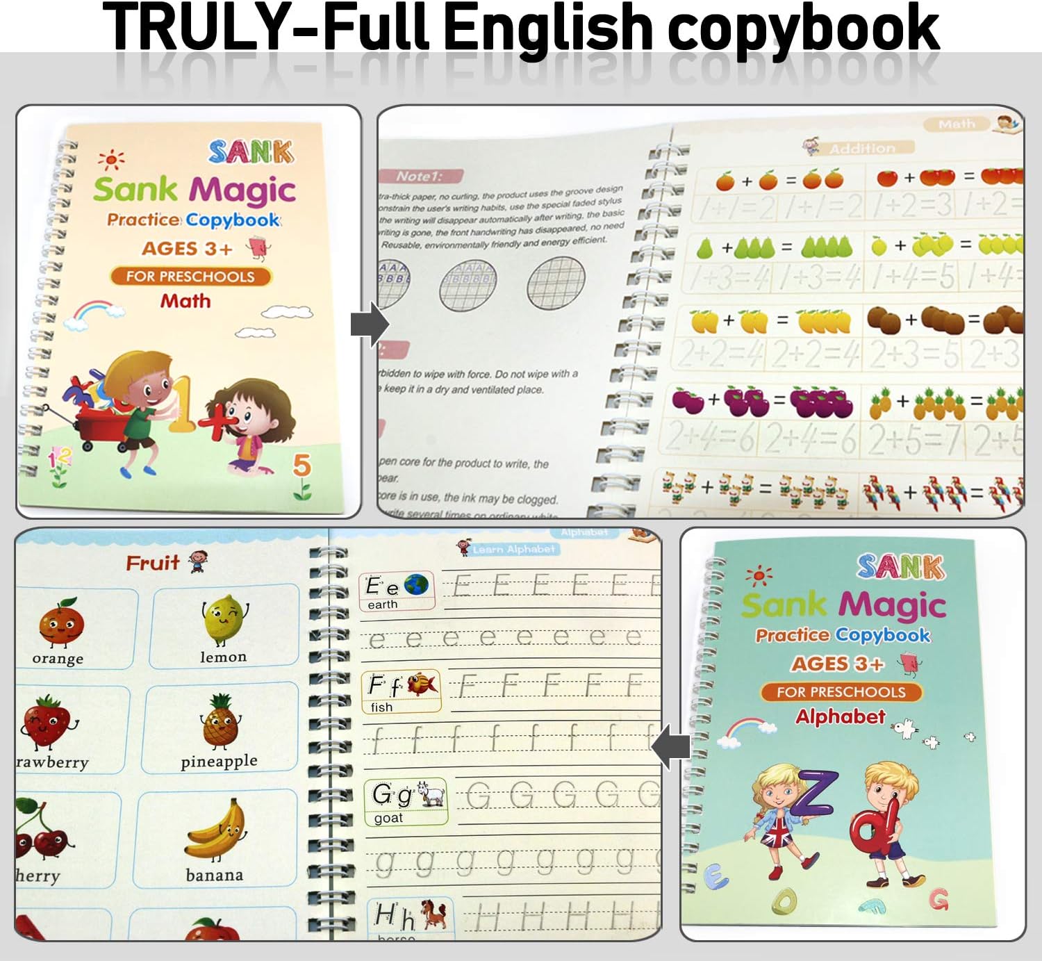 Kyduu 4 pcs Kids Magic Handwriting Practice Calligraphic Writing, Drawing Kids Magic Copybook Calligraphy Set - Image 3