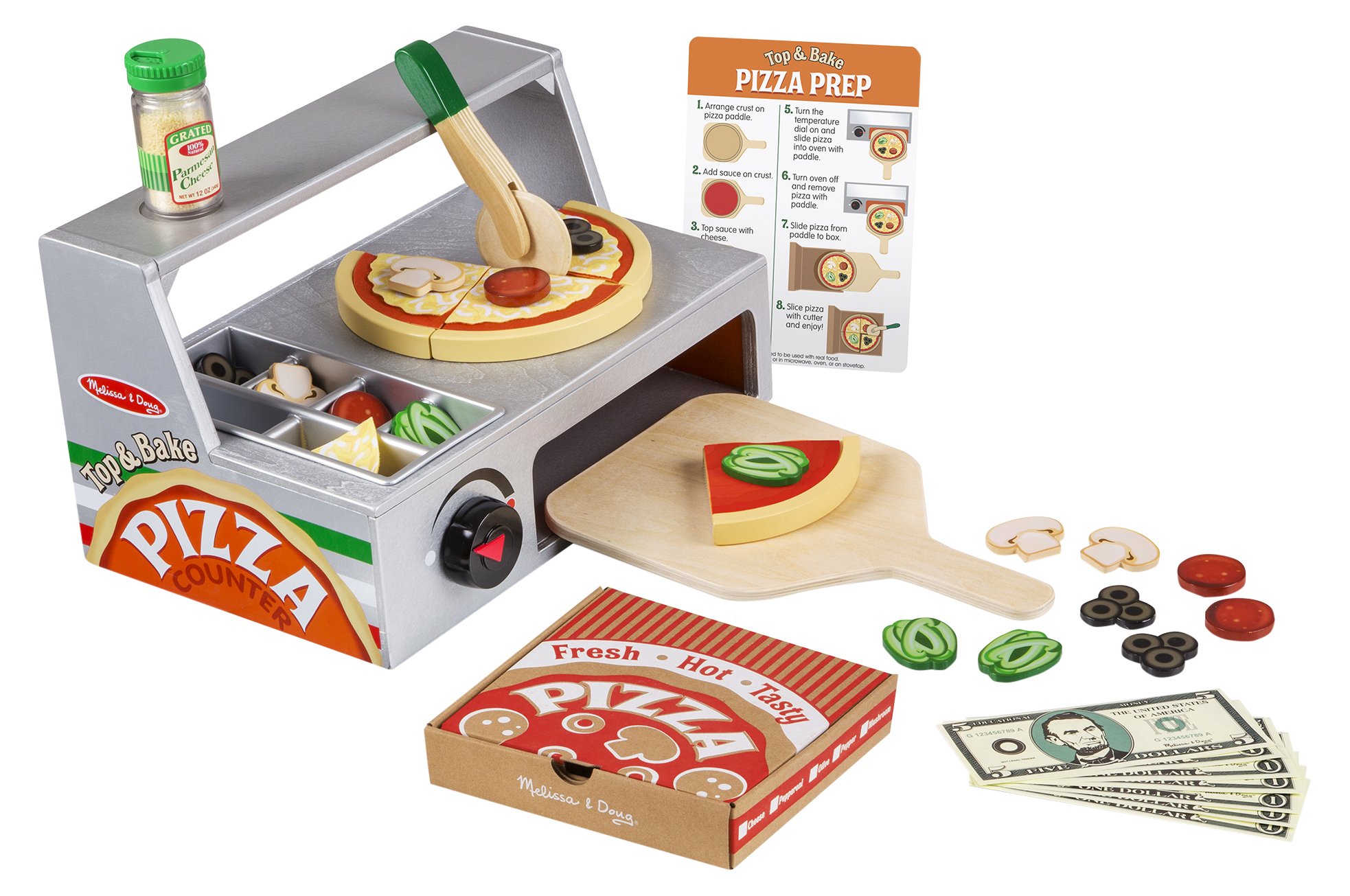 Melissa & Doug Top and Bake Wooden Pizza Counter Play Food Set 34