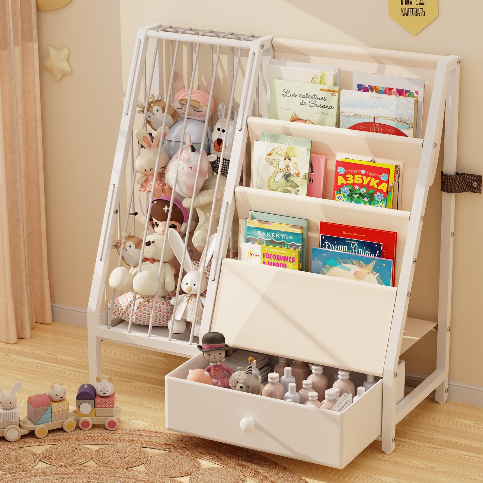 Photo 1 of PreTidy Kids Bookshelf Stuffed Animal Toy Storage Organizer - Book Shelf for Kids Room, White Nursery Bookshelves for Toddler Baby Bedroom Playroom, Small Montessori Bookcase