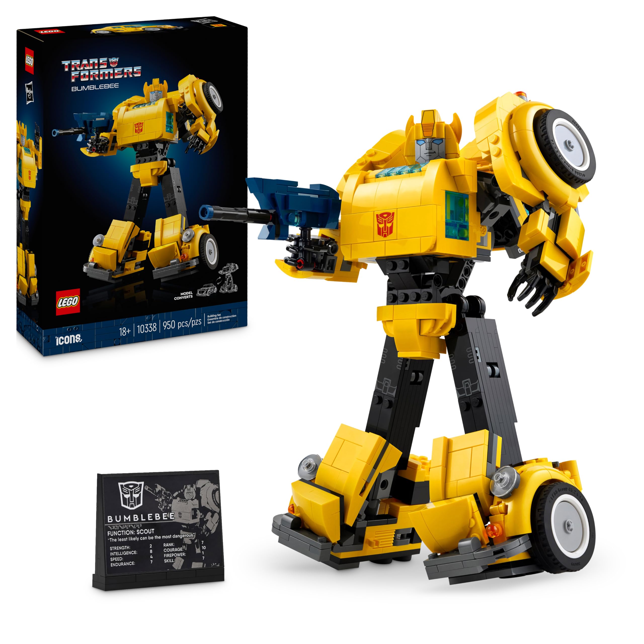 LEGO Icons Transformers Bumblebee, Roboter-Actionfigur für Erwachsene zum Sammeln, Bauset zum Film für Science-Fiction-Fans, lässt Sich in EIN Auto umbauen, Abenteuer-Spielzeug 10338