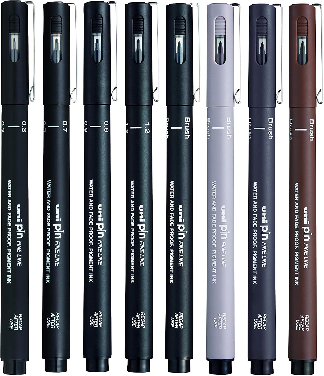 uni-ball 153544968 Pin Felt Tip Pens (Set of 5) - Sepia / Dark Grey / Black - 5 Assorted Tip Sizes - Image 3