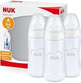 NUK First Choice+ Baby Bottles 0-6m 300 ml Anti-Colic 3 Count Grey/White
