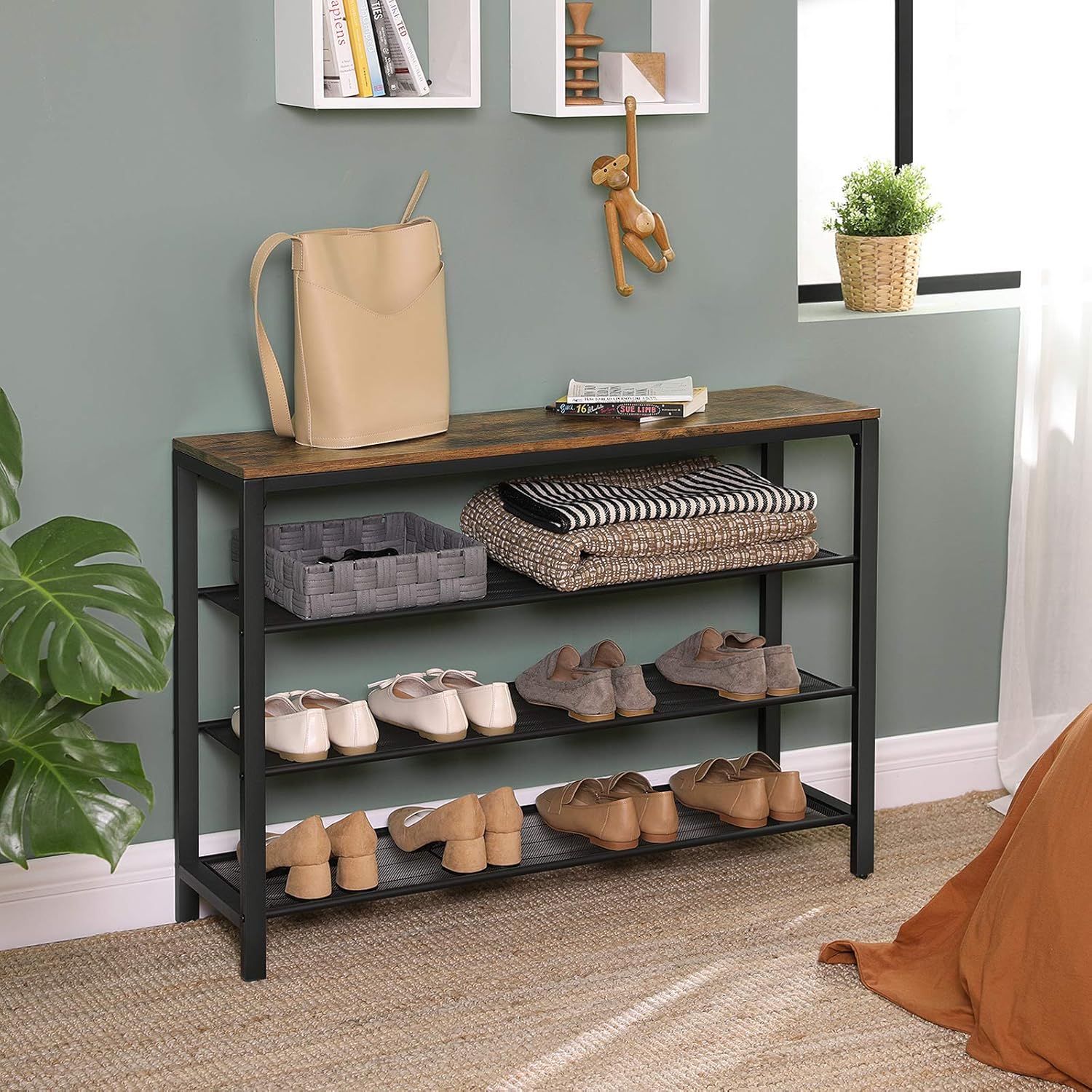 VASAGLE Shoe Rack, Shoe Rack, Shoe Organizer, Storage, 100 x 30 x 72 cm, for Entryway Living Room, Bedroom, Simple Structure - Image 4