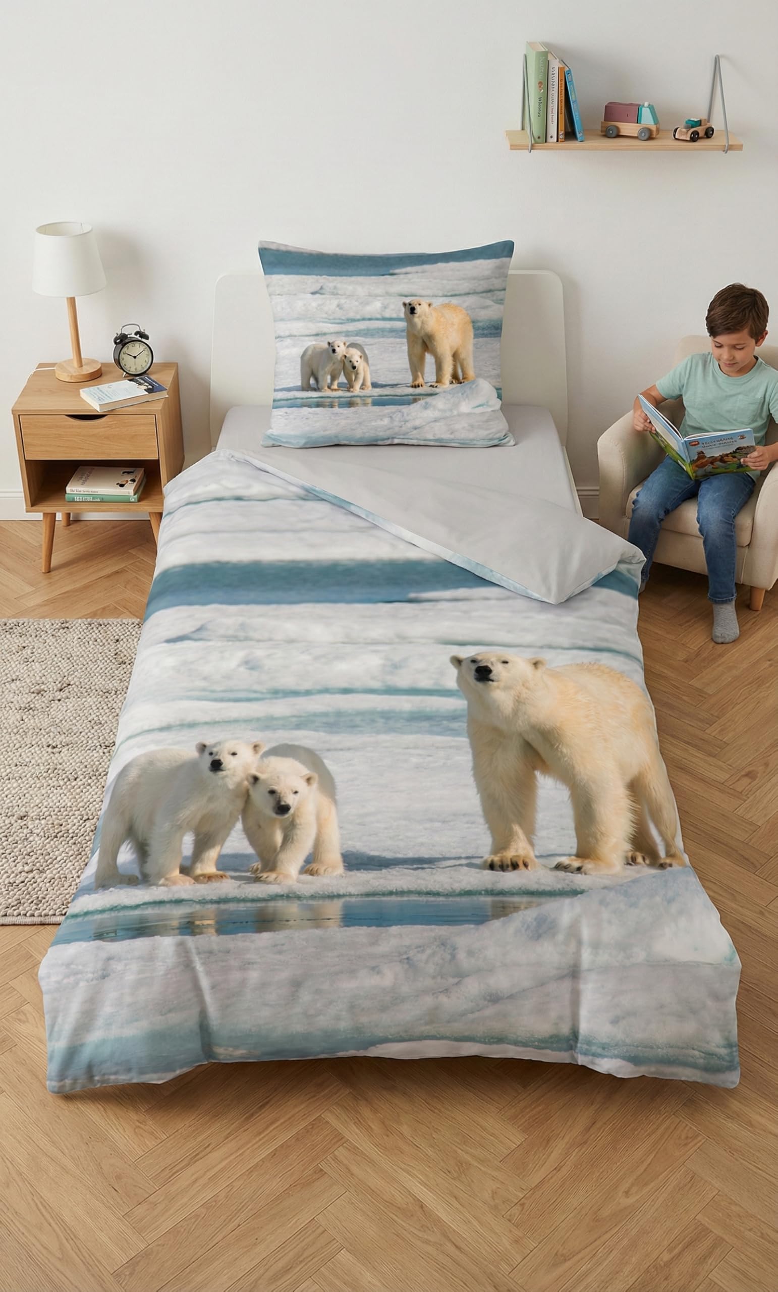 Polar Bear Bedding Set, 100% Cotton, Duvet Cover 140 x 200 cm + Pillowcase 65 x 65 cm