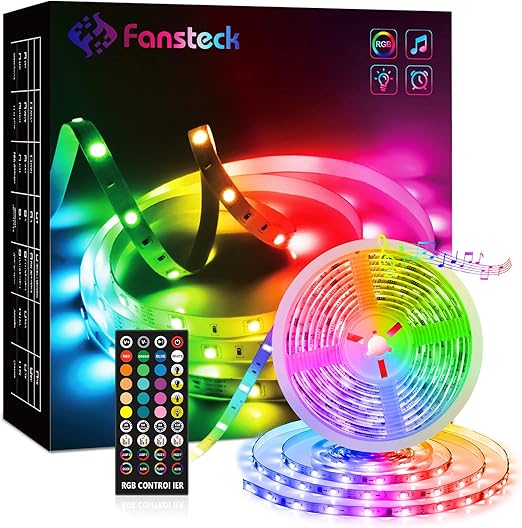 fansteck tiras led luces led decorativas luces led tv luces led para habitacion tiras led rgb 5050 5m 12v funcion musical 150 led control remoto