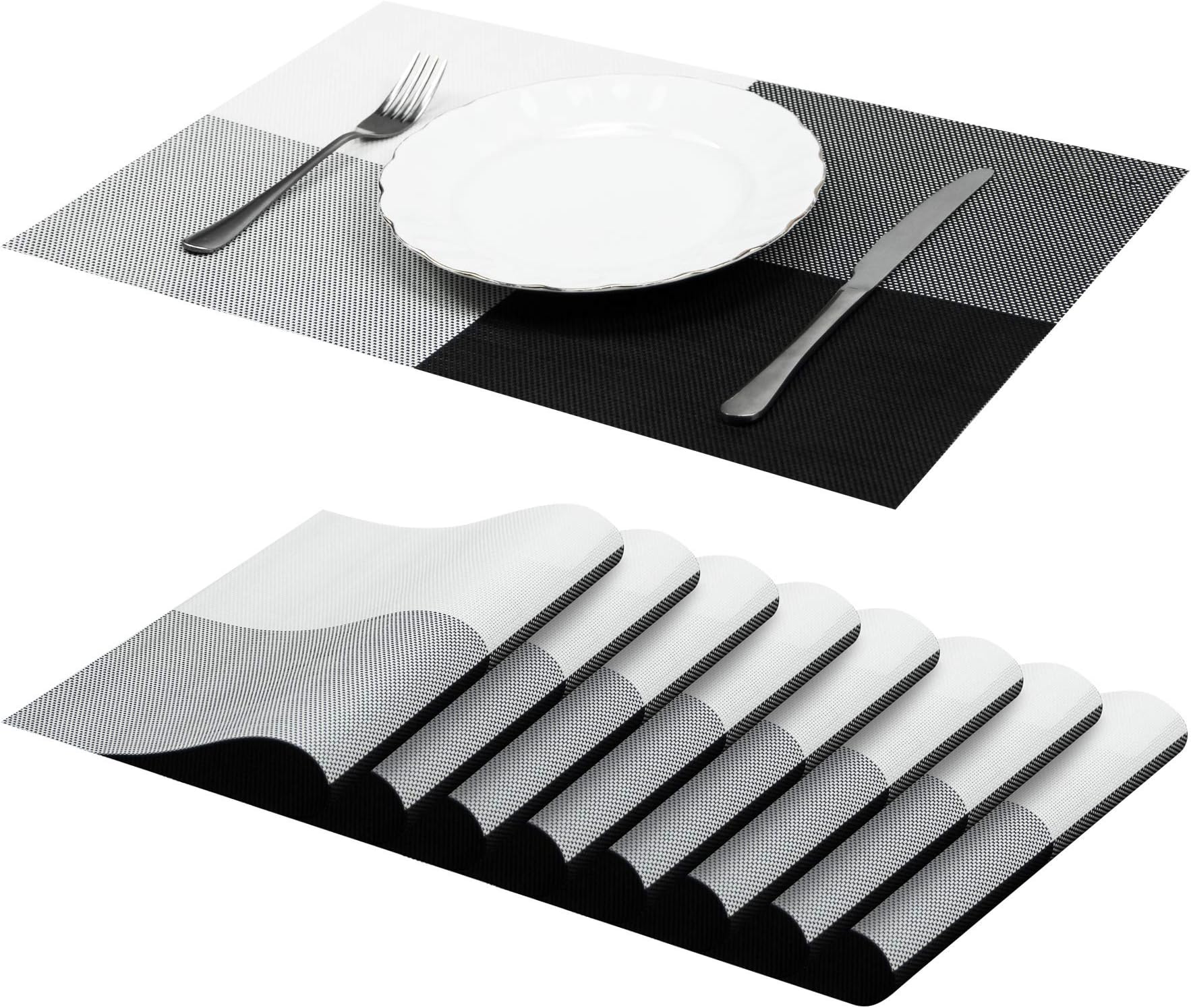 Jujin Placemats Set of 8 Non-Slip Washable PVC Heat Resistant Table Mats for Dining Table Gray