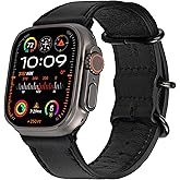 CARTERJETT Genuine Leather Band Compatible with Apple Watch Ultra 49mm & 46mm 45mm 44mm Band - Men Women Sleek Replacement Band for iWatch Series 10 & All Models (M/L - Black)
