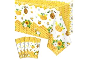 DVAORC 4 Pack Bee Tablecloth Happy Bee Day Tablecloths Rectangle Honey Bees Bumble Table Cover Bee Theme Party Tablecloth for Bee Baby Shower Bee Birthday Party Decorations 51 x 86 Inch