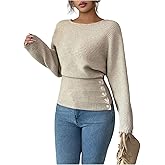 SHENHE Women's Crew Neck Bat Wing Sweater Jumper Cinched Waist Fall Fashion Knitted Sweater
