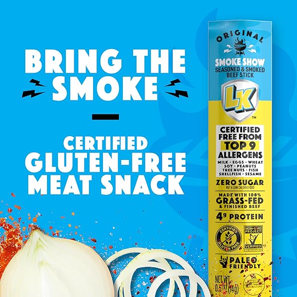 LORISSA’S KITCHEN BEEF JERKY MINI STICKS, PREMIUM GRASS FED & FINISHED, ORIGINAL SMOKE SHOW FLAVOR – 4G PROTEIN, ON THE GO SNACKS, FREE FROM TOP 9 ALLERGENS, NON-GMO, GLUTEN-FREE, 0.5 OZ (24 COUNT)
