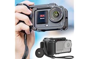JJC Osmo Action 6 Cage for DJI Osmo Action 6, Metal Protective Frame with Cold Shoe, 1/4" Thread Hole, Metal Lens Cap & Lanya