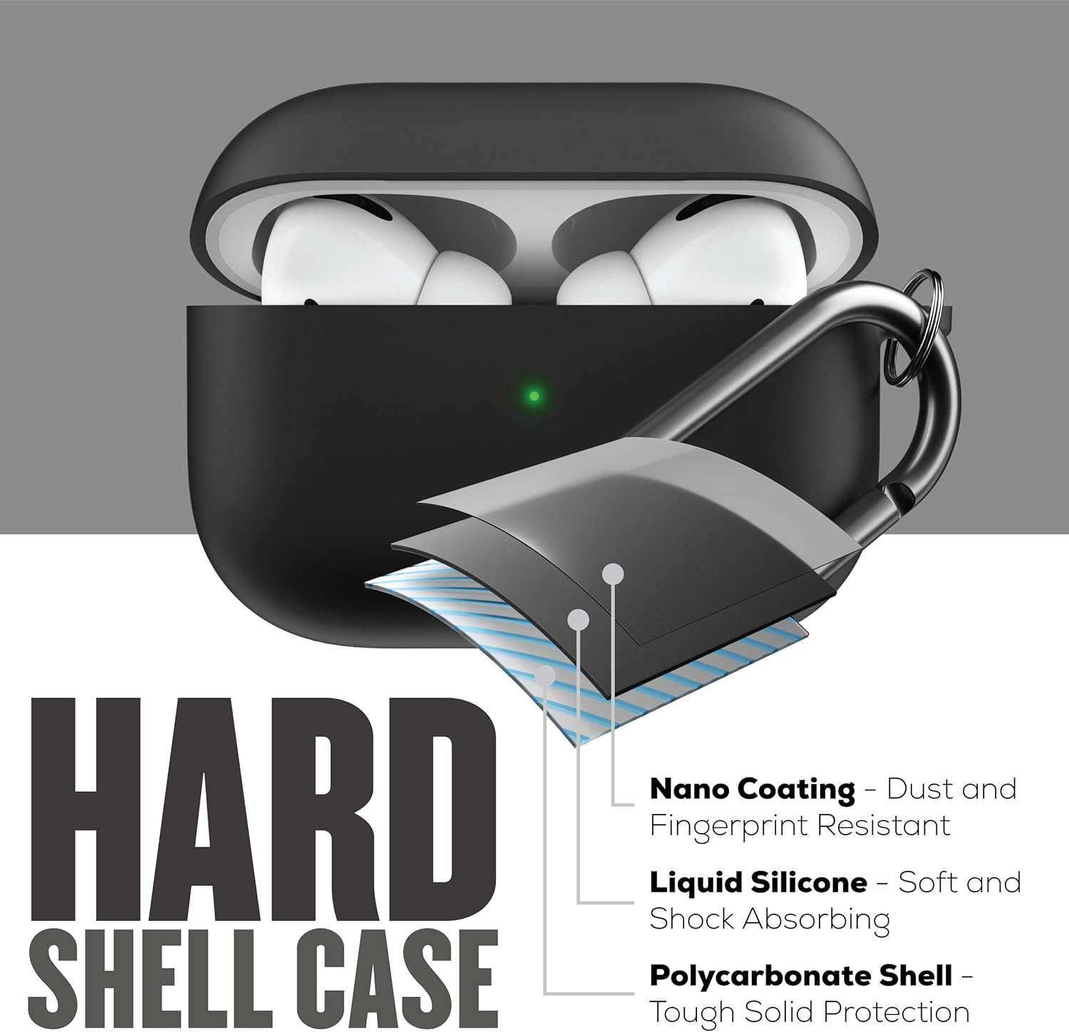 KeyBudz AirPods Pro Case with Keychain Hybrid Shell Series Compatible with AirPod Pro Case Cover (Black), With Carabiner - Image 3
