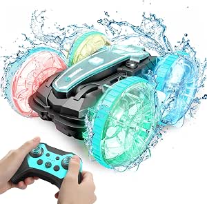 Korffe - Coche teledirigido Todoterreno, 4 WD 360 °Rotación 2,4 GHz RC Coche Todo Terreno, Impermeable, Stunt Car Offroad Juguete para niños, niño, Regalo de cumpleaños de Navidad para niña, 8 – 12