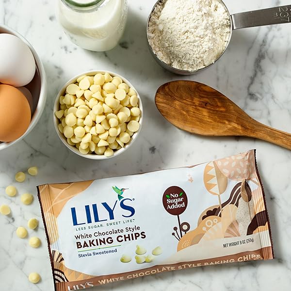 LILY’S WHITE CHOCOLATE STYLE NO SUGAR ADDED, BAKING CHIPS BAG, 9 OZ