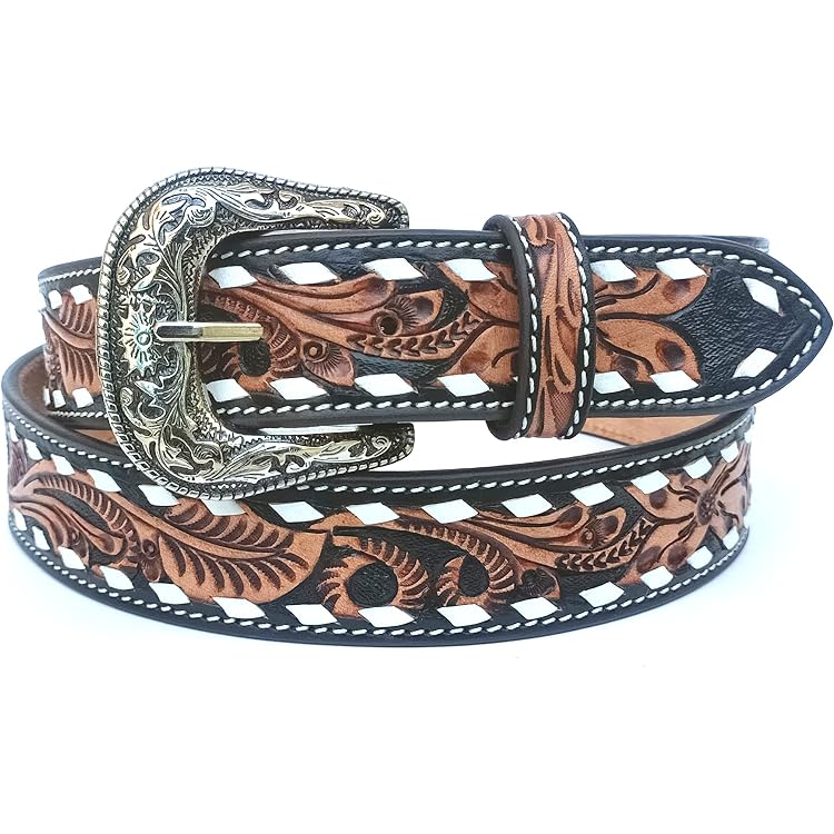 Affilare Western Genuine Leather Floral Belt turquoise Buck  display picture 3