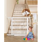 InnoTruth 29.6-39.1 in Wide Baby Gate for Stairs and Doorways, White | Indoor Metal Dog Gate for Pets, Auto Close 2 Way Swing Walk Through Door, Double Lock &amp; Y-Bolts, Pressure or Hardware Mount