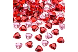 Chengu 200 Pcs 5d Valentine's Day Acrylic Heart Rhinestones Baubles Valentines Crystals Heart Flat Back Love Heart Wedding Table Scatter Decoration for Home Vase Filler DIY Crafts, 0.5 Inch(Red, Pink)