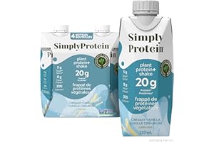 Simply Protein - Vanilla Ready To Drink Protein Shake (4 Pack) - 20g Protein, 8g Fibre, 5g Sugar, 200 Calories - Vegan, Glute
