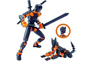 Uodofy (Assembly Completed) T13 3D Action Figure Set,Dummy Robo Titan 13 Action Figures,3D Printed Multi-Jointed Toy (Black + Orange)