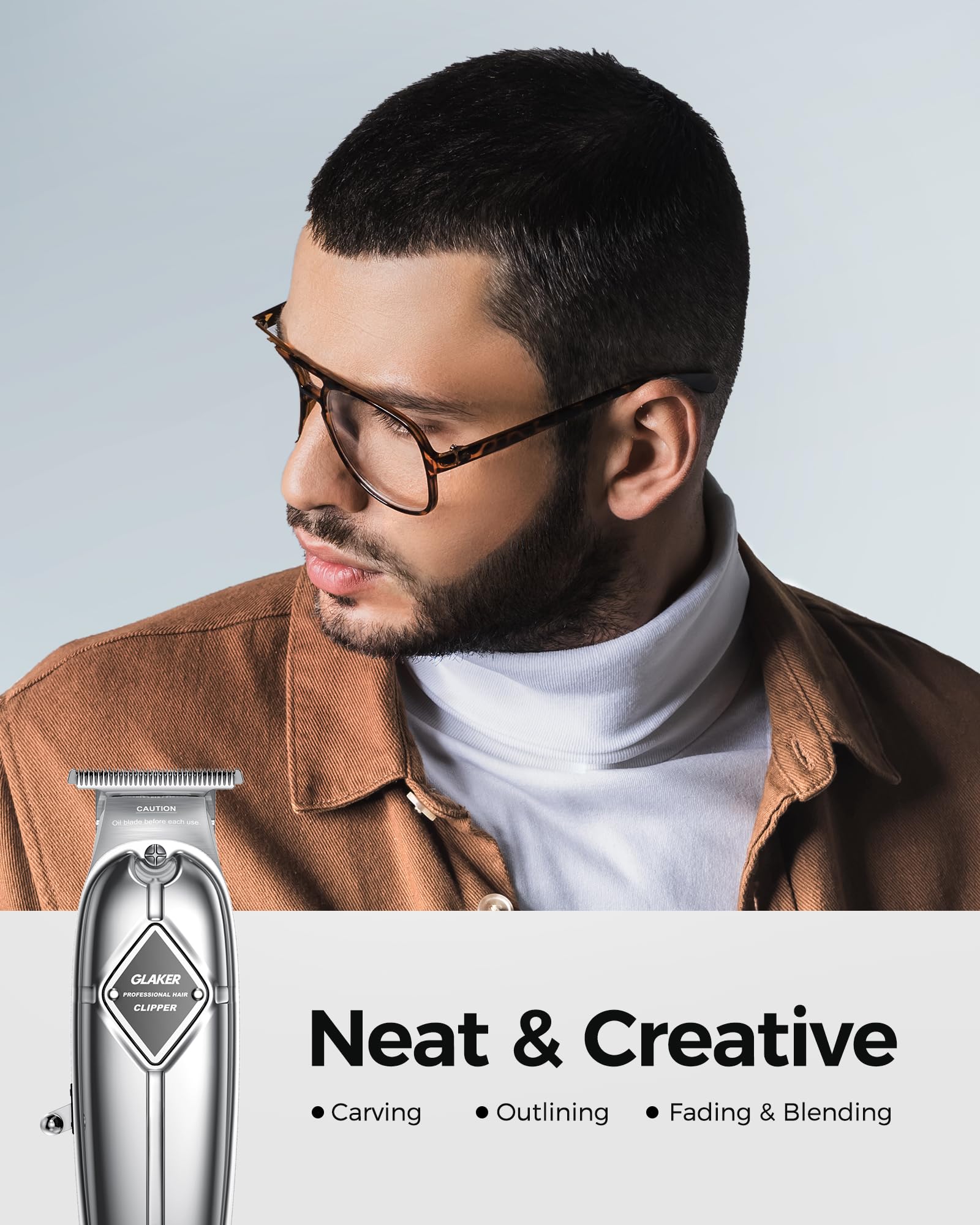 GLAKER Hair Trimmer for Men - Professional Clippers and Trimmers Set, Cordless Clippers for Hair Cutting, Rechargeable Barber Kit with T Blade Liner and Complete Guards Set for Men's Grooming