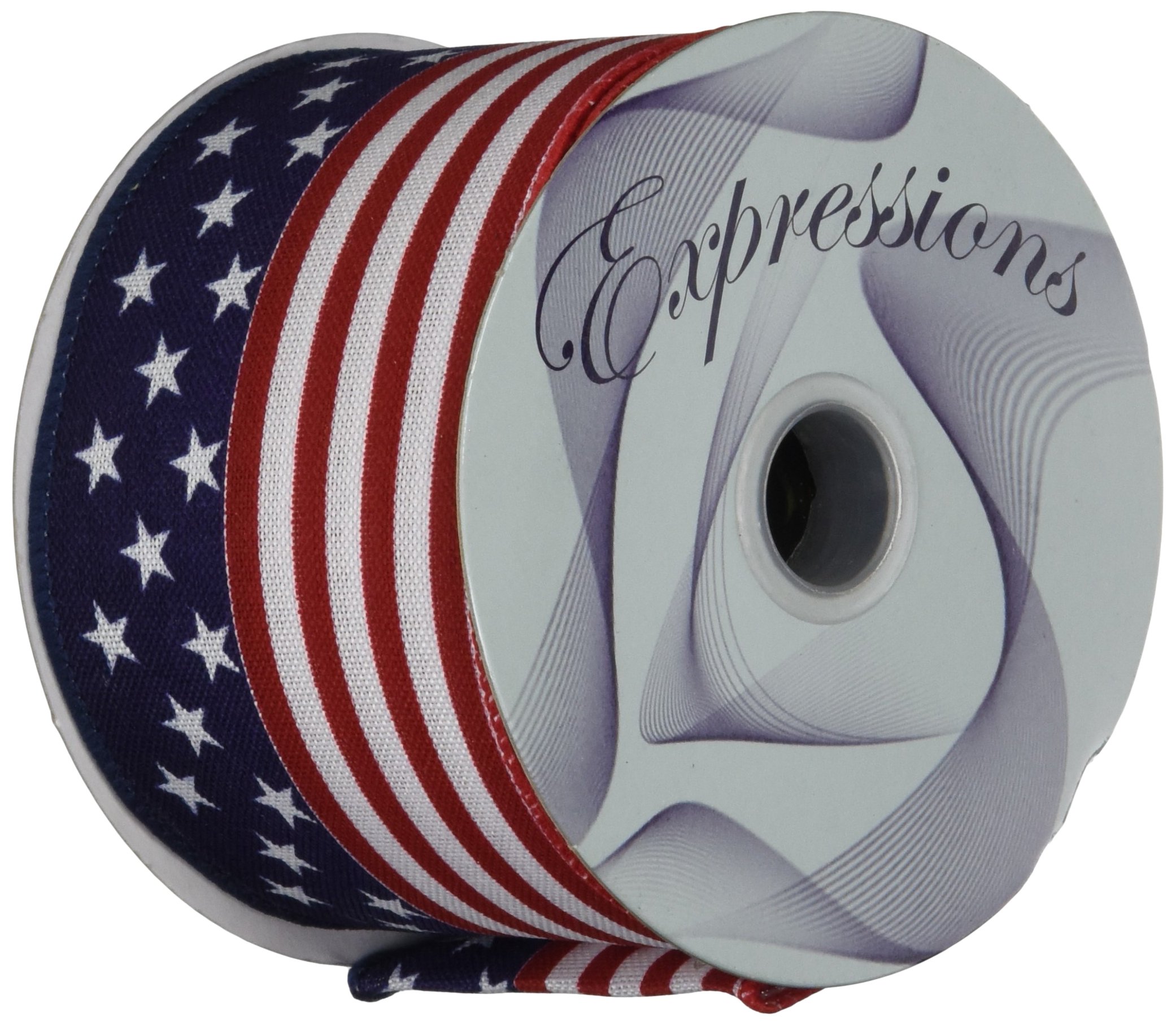 Craig Bachman Imports 8567339343 2.5" x 10 yd Red, White, Blue Stars/Stripes Ribbon