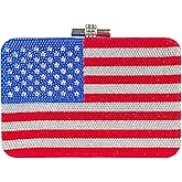 HUANG ZHUANG American Flag Rhinestone Bag Stars and Stripes Handbag Women Clutch Purses Formal Party Crystal Bag