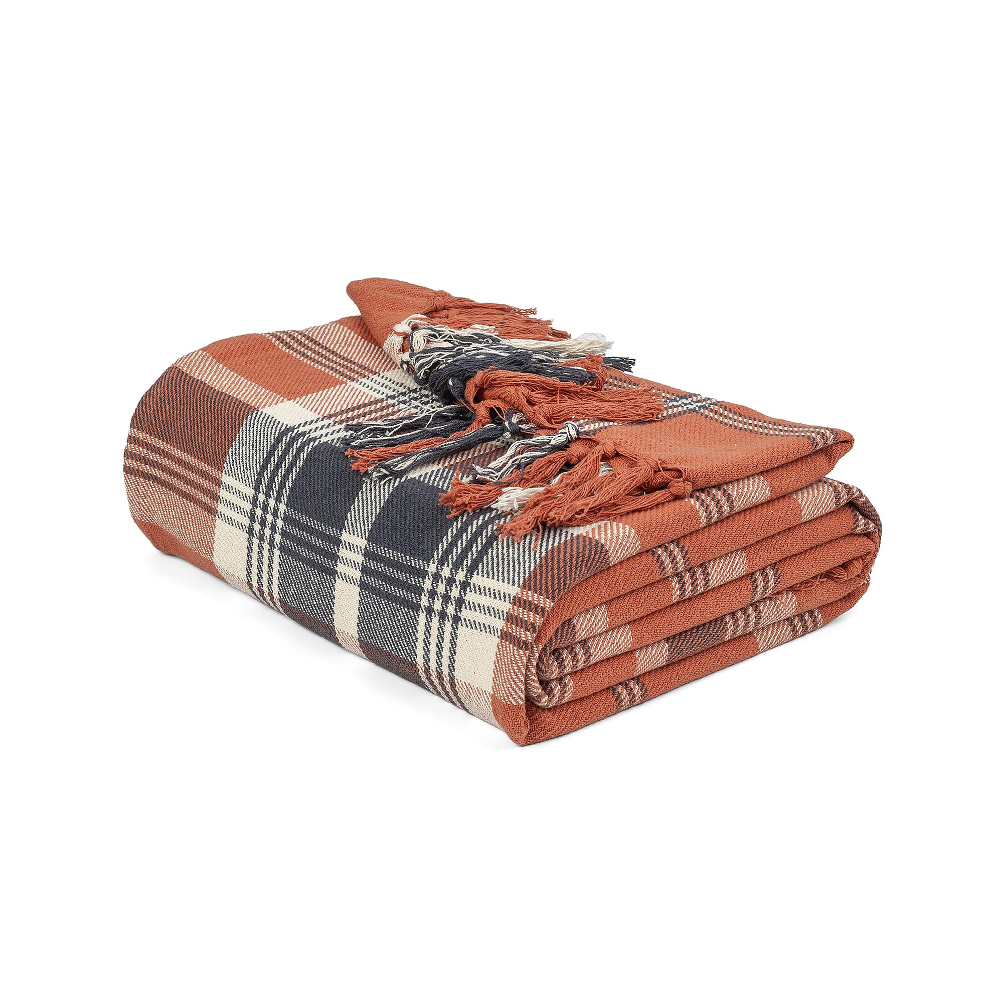 EHC Highland Large Cotton Throw For Sofa, Double Bed, Armchair, 150cm x 200cm, Spice