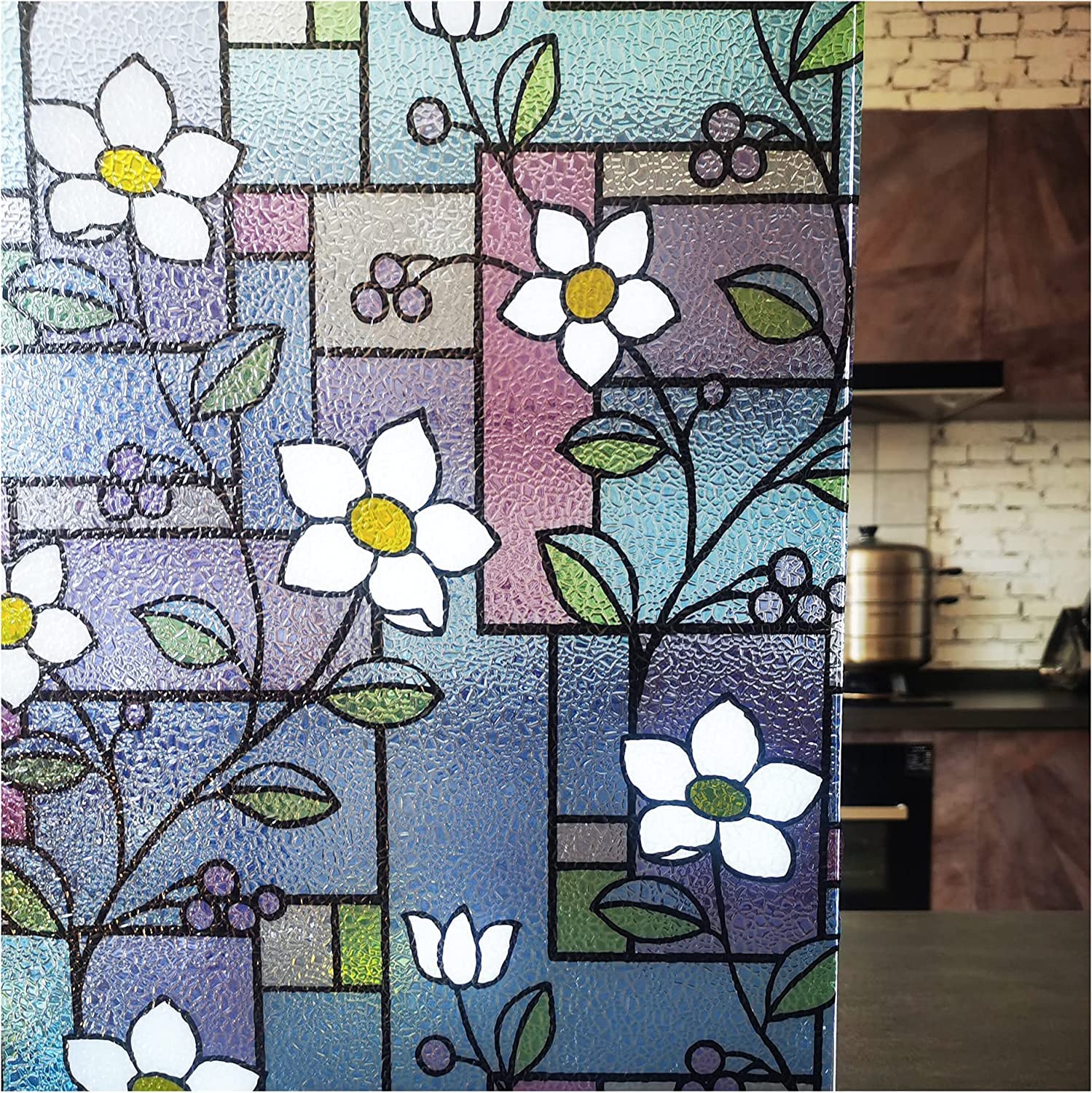 LAVOUP Window Film Privacy Static Cling Stained Glass Film 3D Decorative Colorful Removable Glass Window Sticker Heat Insulation Vinyl Window Foil for Home 35.4 X 78.7 Inch