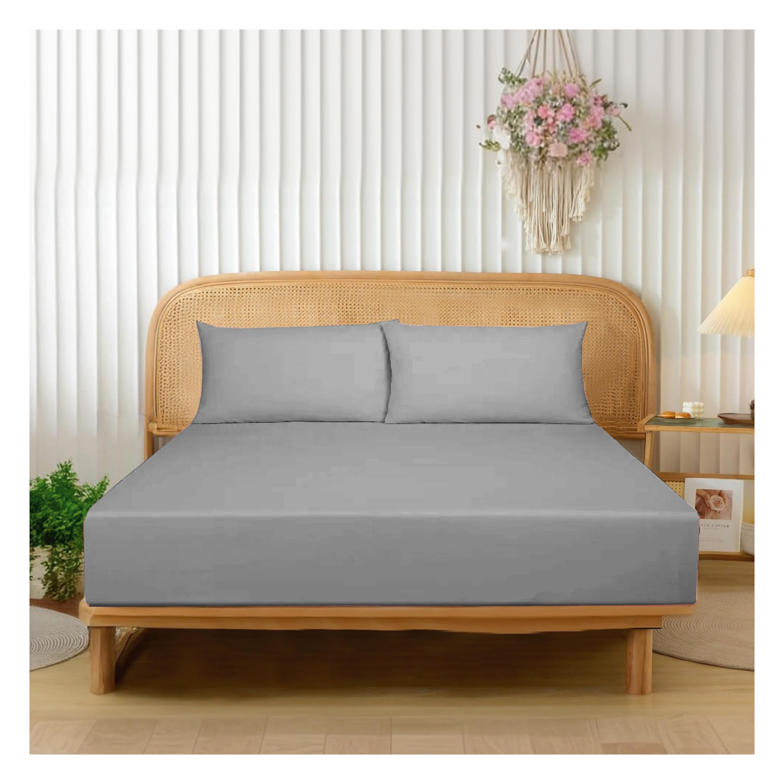 Funky Gadgets King Size Fitted Sheets 40 cm Extra Deep Pocket Bed Sheets 90 GSM Soft Brushed Microfiber Fitted Sheet Easy Care 16 Inches Bottom Sheet Silver Grey (152 X 200cm)