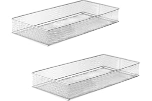 YBM HOME Silver Mesh Drawer Cabinet and or Shelf Organizer Bins, School Supply Holder Office Desktop Organizer Basket (2, 6x12x2 Inch)