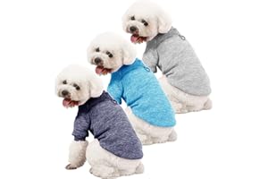 MOIRIG Dog Sweater, Dog Sweaters for Small Dogs, 2, 3 Pack Warm Soft Pet Clothes for Puppy, Medium Large Cat, Dogs Girl or Boy, Dog Shirt for Winter Christmas (Buckle Grey+Navy+Blue, XX-Small)