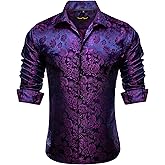 YourTies Mens Silk Paisley Dress Shirt Casual Button Down Shirt Long Sleeve Western Floral Shirts Wedding Party Holiday