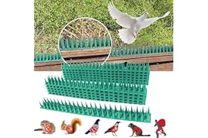 PFLMCR Bird Spikes, 12 Pack Plastic Bird Deterrents for Outside Pigeon Cat Fence Raccoon Deterrent Spikes to Keep Birds Away Green,4m