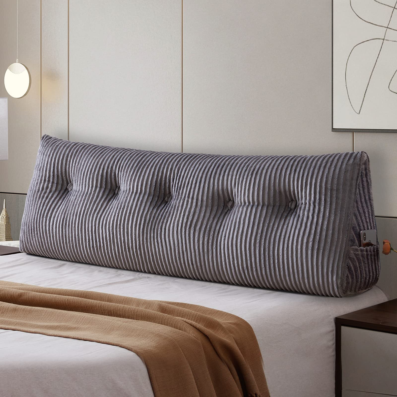 Photo 1 of SLIGUY Large Headboard Pillow, Headboard Wedge Pillow Bed Rest Reading Pillow Bolster Triangular for Sitting in Bed-Backrest Positioning Support Long Pillow for Daybed (Queen:59x8x20 Inches,Grey)