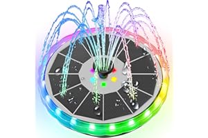 Yzert Solar Fountain with LED Lights Matte Panel, Built-in 4000 mAH Battery Bird Bath Fountains Solar Power with 4 Fixed Rods, Solar Fountain Pump for Pond, Outdoor,Garden,Pool-Multicolor