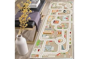 XRYZHC Kids Car Train Rug, 2'7" x 9'10" Boys Play Carpet, Floor Mat Playmat for Playroom Bedroom Kids Toddler Room，Non Slip Rug Backing (Grey, 2'7" x 9'10")
