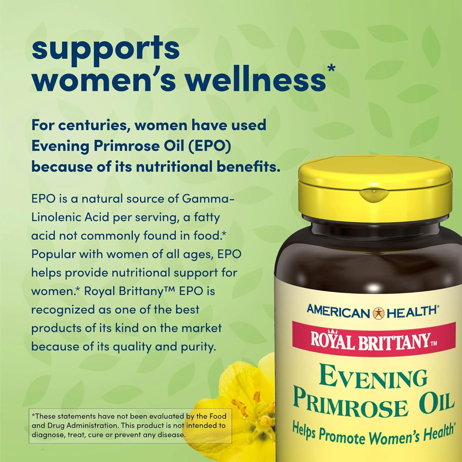 American Health Royal Brittany Evening Primrose Oil Softgels, 2 Pack - Promotes Women's Health - Nutritional Support for Women With PMS - Non-GMO, Gluten-Free - 1300 mg, 120 Count, 240 Total Servings : Evening Primrose Herbal Supplements : Beauty