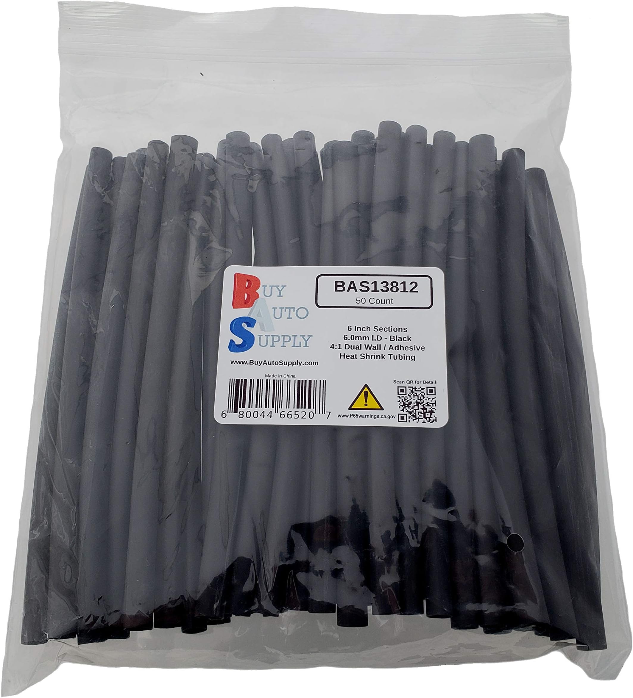 4:1 Heat Shrink Tubing Dual Wall Adhesive Lined, Automotive & Marine Grade - Size: 6mm I.D (50 Count - 6 Inch Sections) Buy Auto Supply # BAS13812