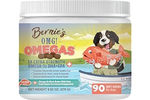 Bernie’s OMG!!! Omegas Chews for Dogs - 5X Extra Strength DHA+EPA, Fish Oil, Healthy Skin & Coat, Allergy Relief, Joint Suppl