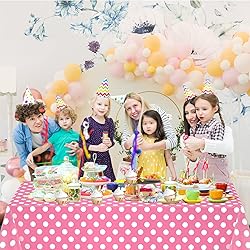 WNINK 4 Pack Pink and White Polka Dot Tablecloths