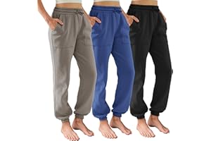 DITOK 3 Pack Sweatpants for Women Fleece Lined High Waisted Joggers with Pockets Baggy Comfy Lounge Pants