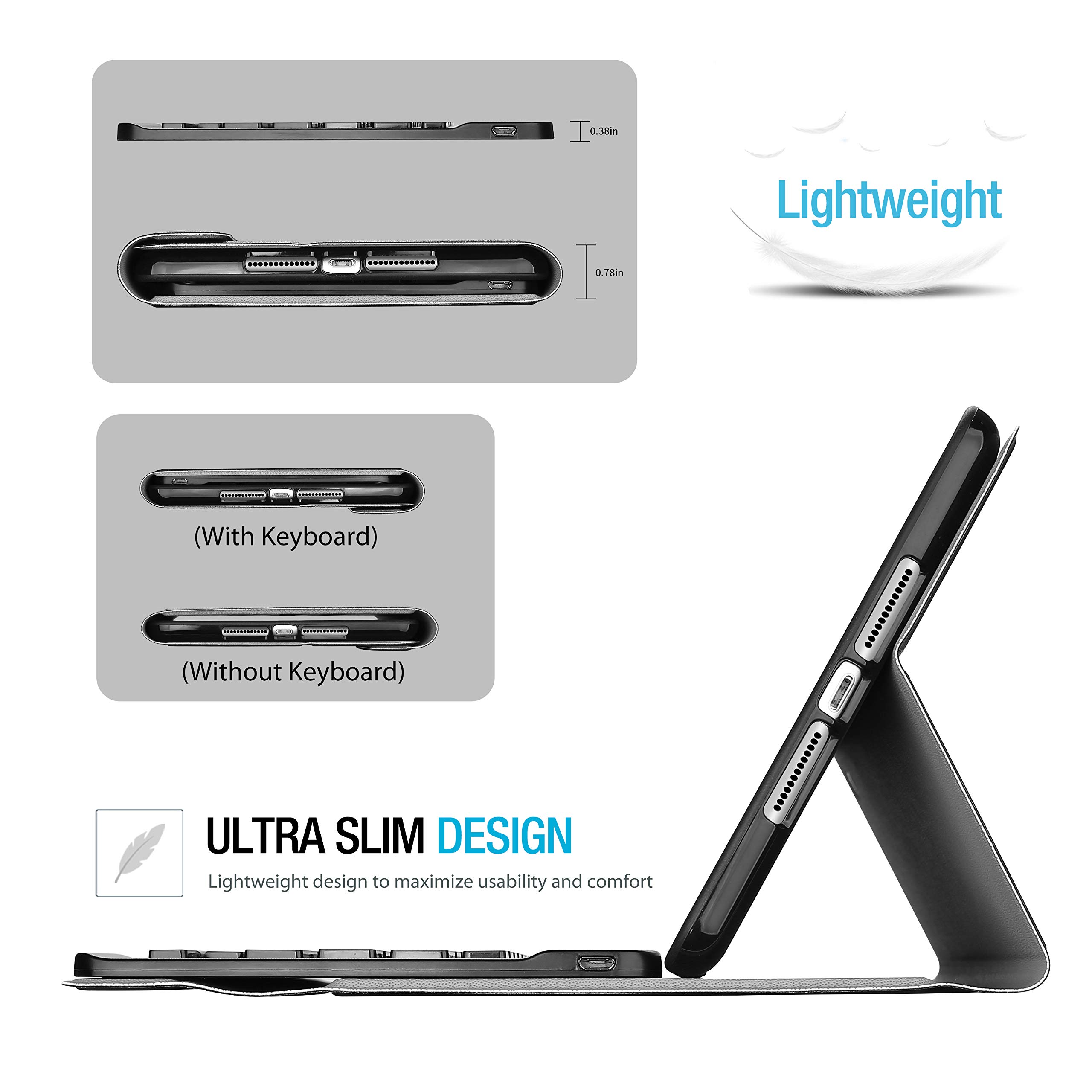 ProCase Keyboard Case for iPad mini 5 2019/ Mini 4, Mini 1 2 3, Slim Lightweight Smart Cover with Magnetically Detachable Wireless Keyboard for iPad mini 5/4/3/2/1 –Black