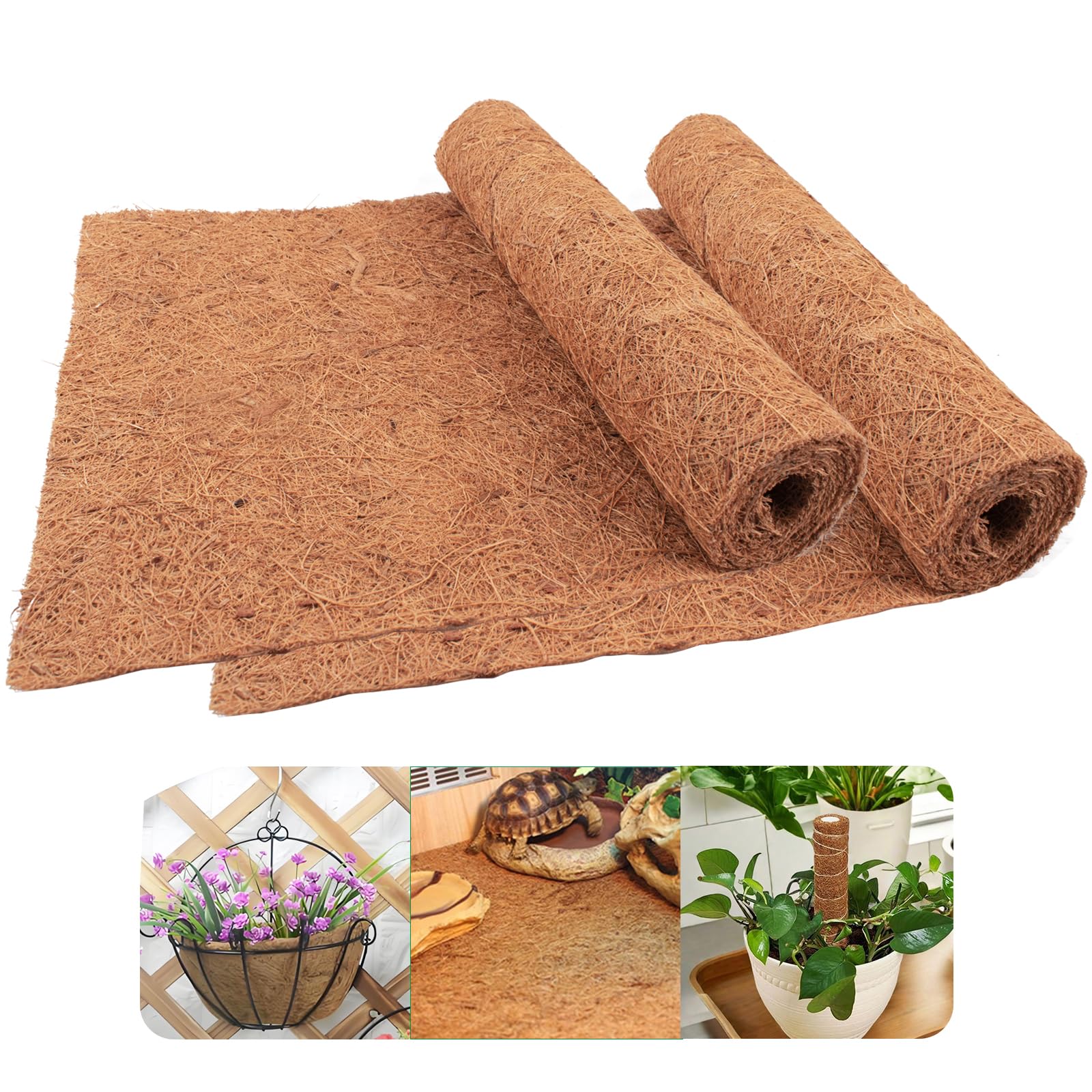 2 Packs Coco Liner Roll, 100*30cm/40" x 12" Natural Hanging Basket Liner, Reusable Coco Fiber Mat Coco Replacement Basket, Coconut Fiber Sheet Coir Mat Liner for Planter, Window Box, Wall Troughs