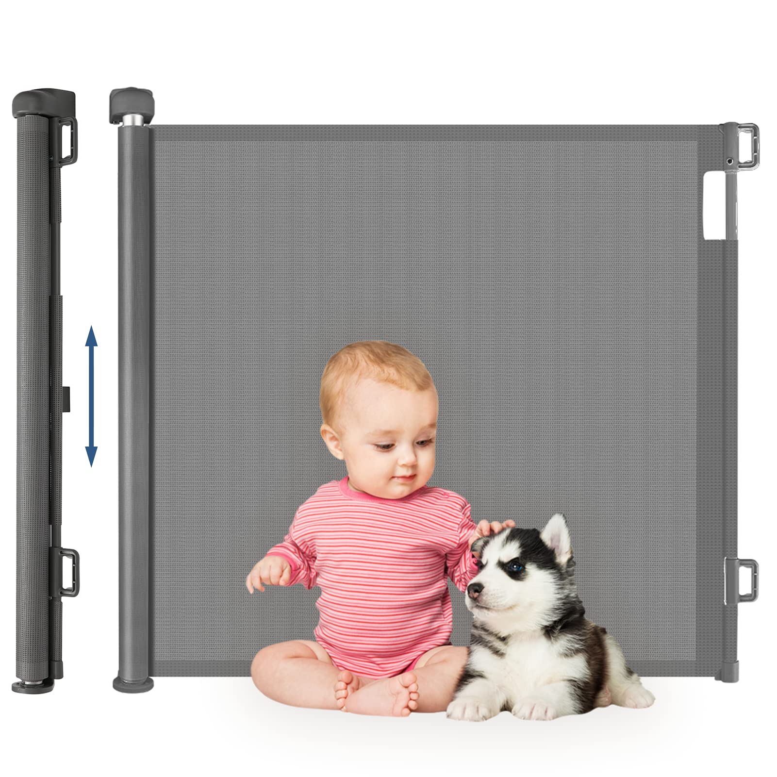 HollyHOME Retractable Stair Gate 180cm Extra Wide One Hand Operation Baby & Pet Safety Gate Indoor & Outdoor, Grey