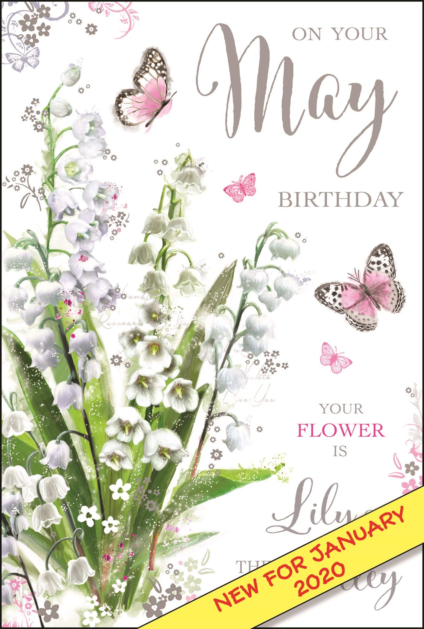Jonny Javelin Artistic Female Birthday Card (JJ-SG77) - May Birthday, Lily of the Valley - Foil, Flitter & Embossed Finish