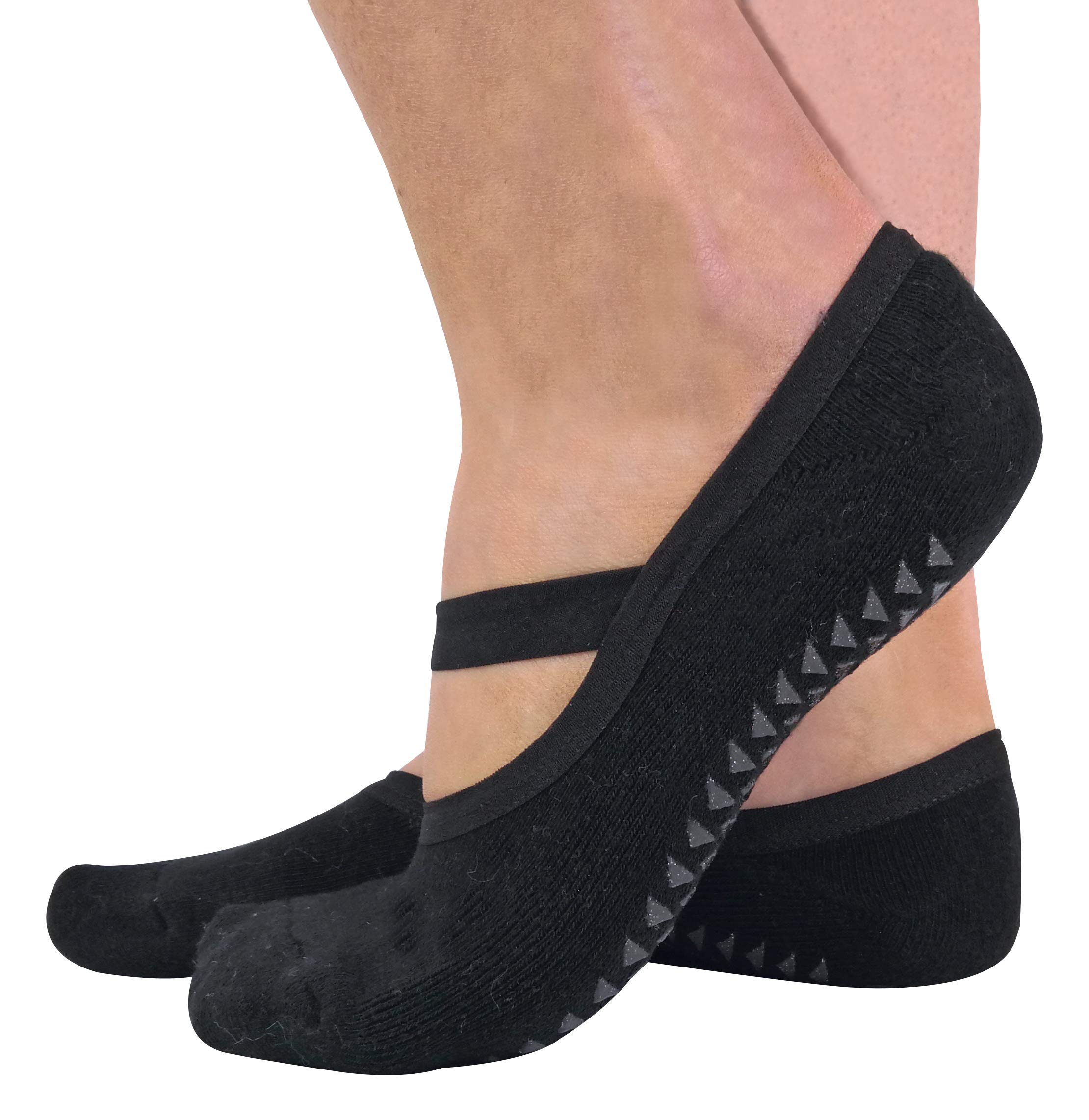 2 Pairs Ladies Cotton Non Slip Grip Low Cut Invisible Pilates Yoga Socks with Straps