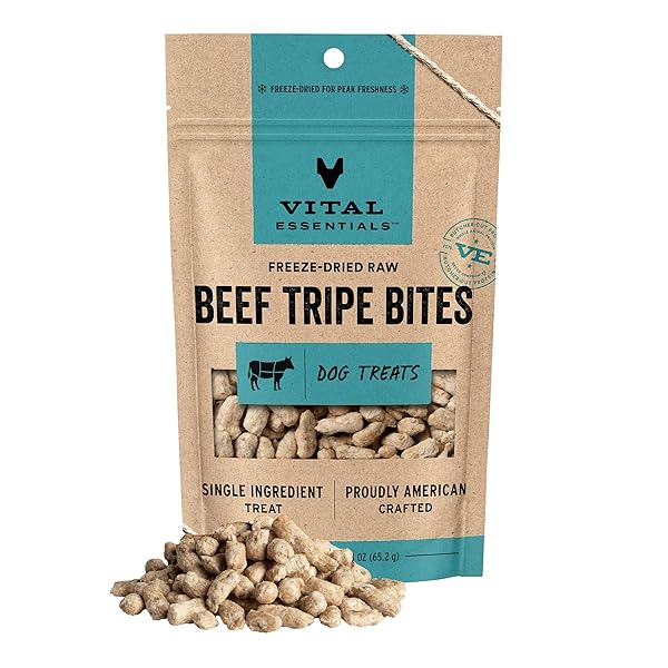 VITAL ESSENTIALS BEEF TRIPE BITES DOG TREATS, 2.3...