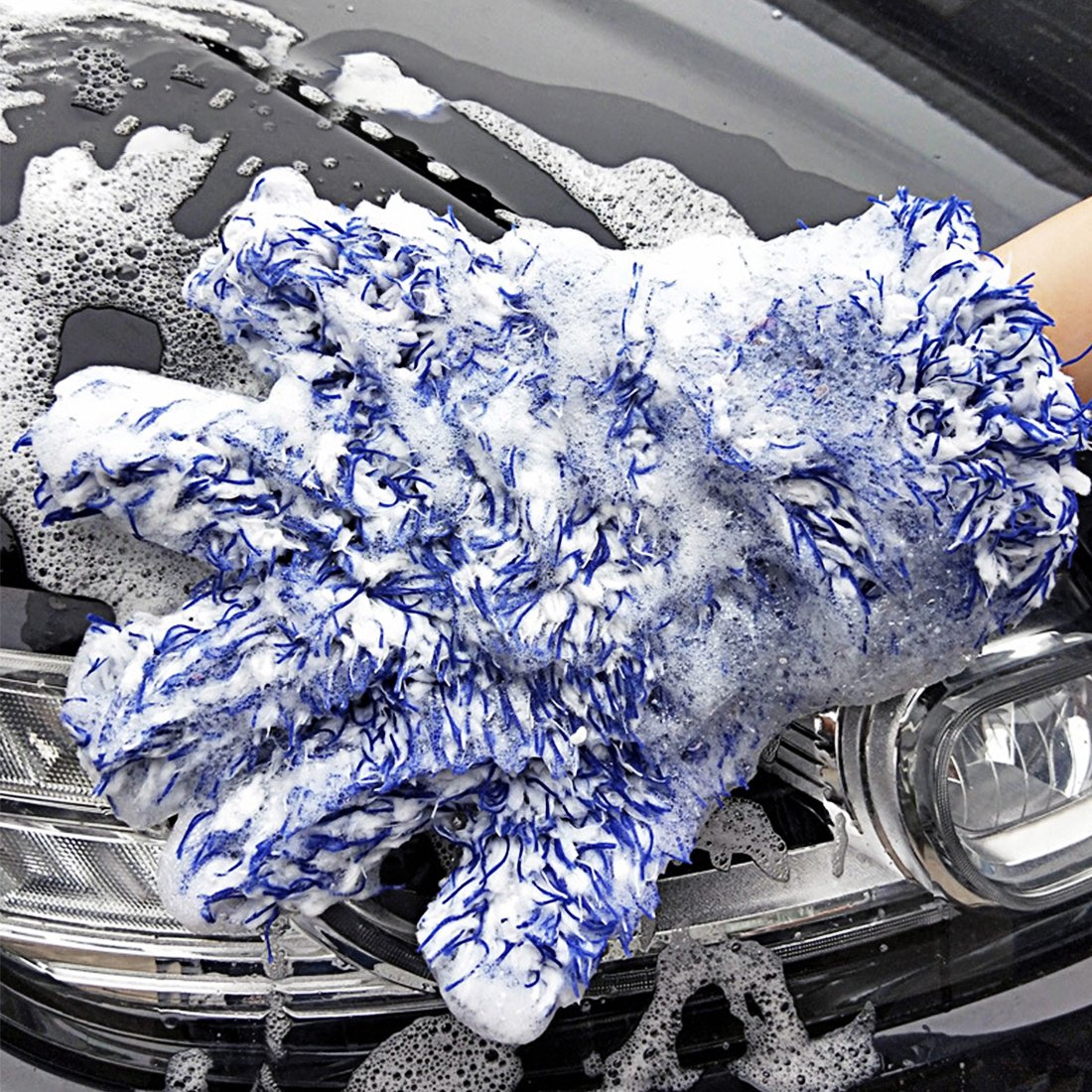 2 Fünf Finger Handschuhe Chenille Mikrofaser Waschen Reinigung Handschuhe für Auto und Motorrad Waschen Trocknen Handtücher Küche Reinigen Fenster Reinigung Farbe in Grau/Blau