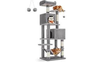 Feandrea Cat Tree, 61-Inch Cat Tower for Indoor Cats, Plush Multi-Level Cat Condo with 5 Scratching Posts, 2 Perches, 2 Caves