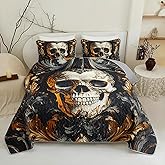 lneffble Black & Gold Skull Bed Quilts Queen Size,Quilt Queen Size Bedding Set Gothic,1 Bedspread with 2 Pillow for Kids Adults Bedroom Decor 96X90 Inches
